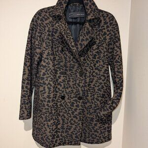 Zara Women's Brown & Black Leopard Print Double Breasted Wool Blend Jacket XS